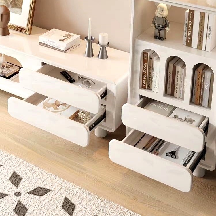 PRE-ORDER Telescopic TV cabinet side cabinet combination rotating coffee table cream style