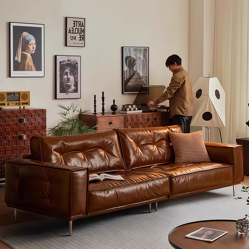 [PRE-ORDER] Antique French style waxed leather sofa