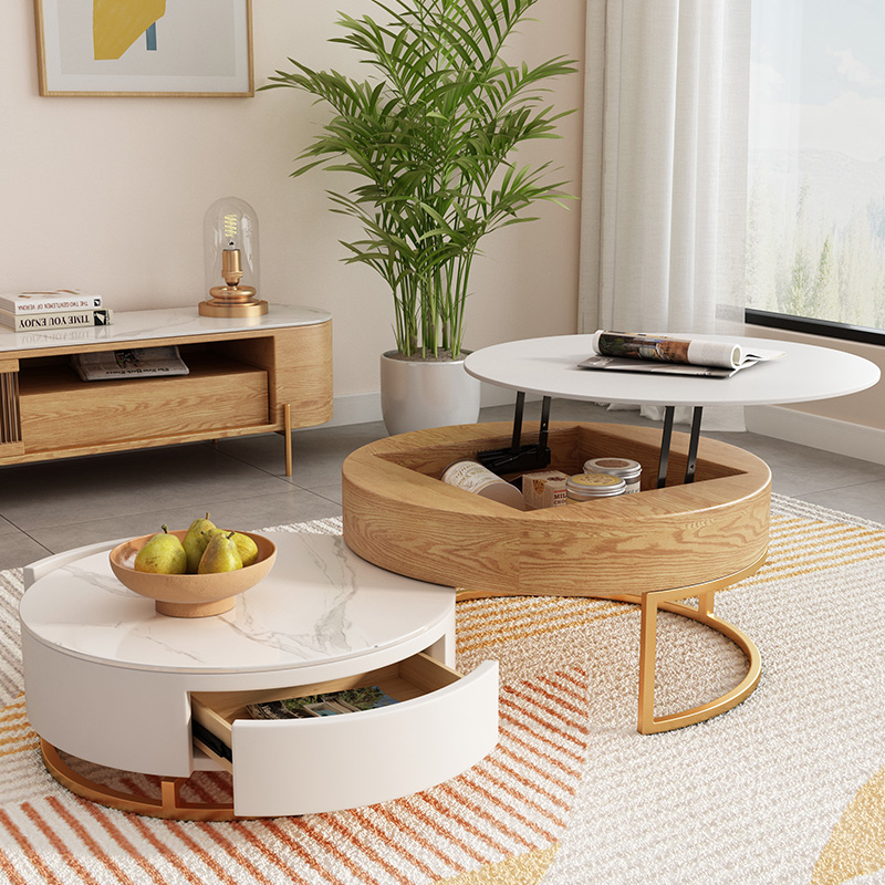 [PRE-ORDER] Japanese-style minimalist luxury stone slab liftable coffee table with rotating combination