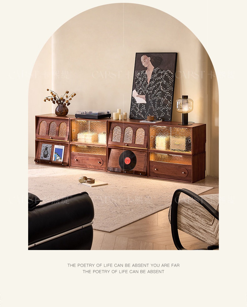 [PRE-ORDER] Customizable Solid Oak modular North American black walnut wood TV cabinet. 