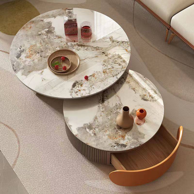 [PRE-ORDER] Italian-style luxury sintered stone coffee table with storage, perfect for small living rooms and tea rooms.