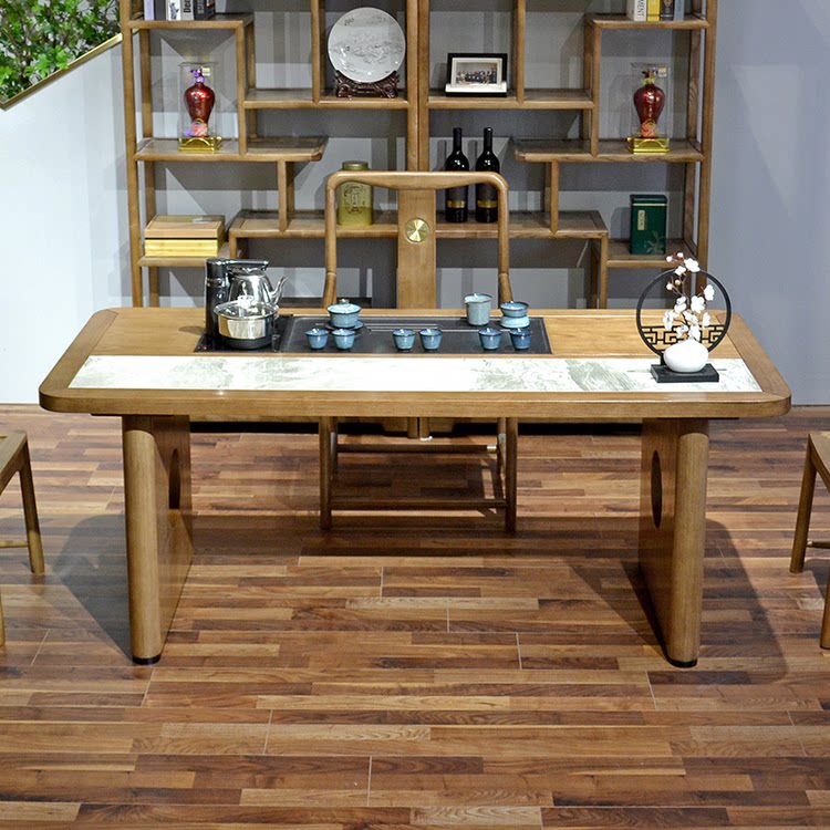 WG [Stock Sample] New Chinese Solid Wood Tea Table Set with Tea Set Simple Tea Bench for Office Small Home
