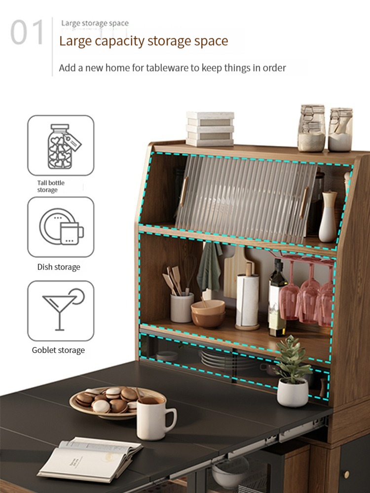 [Pre-order] Nordic small unit solid wood retractable foldable dining table, dining edge cabinet, table integrated combination, household storage, multifunctional table-Smart-Living