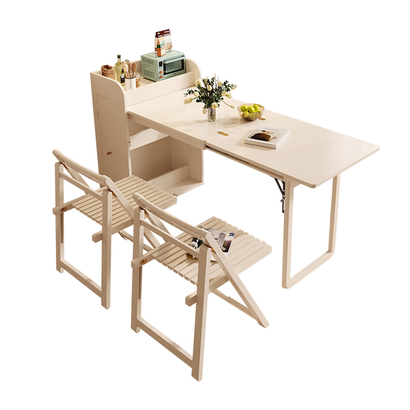 PRE-ORDER French white cream style folding dining table for small household use retractable dining table and chair combination