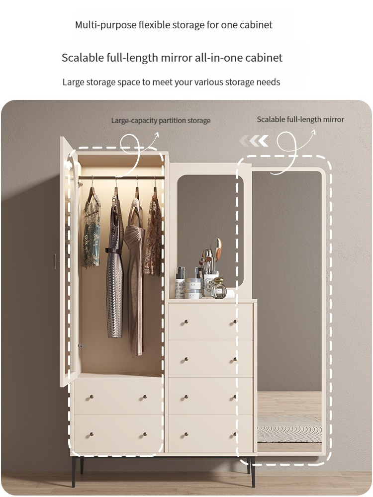 [Pre-ordere] Luxury solid wood wardrobe, dressing table, whole body mirror, modern and simple single door wardrobe, bedroom, household-Smart-Living