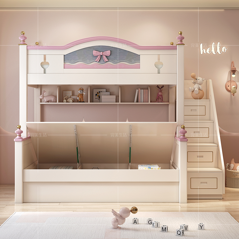 [Pre-order] American noble children bed | double height bed | girl princess bed slide bed mother bed | Kids Bed | Bunk Bed-Smart-Living