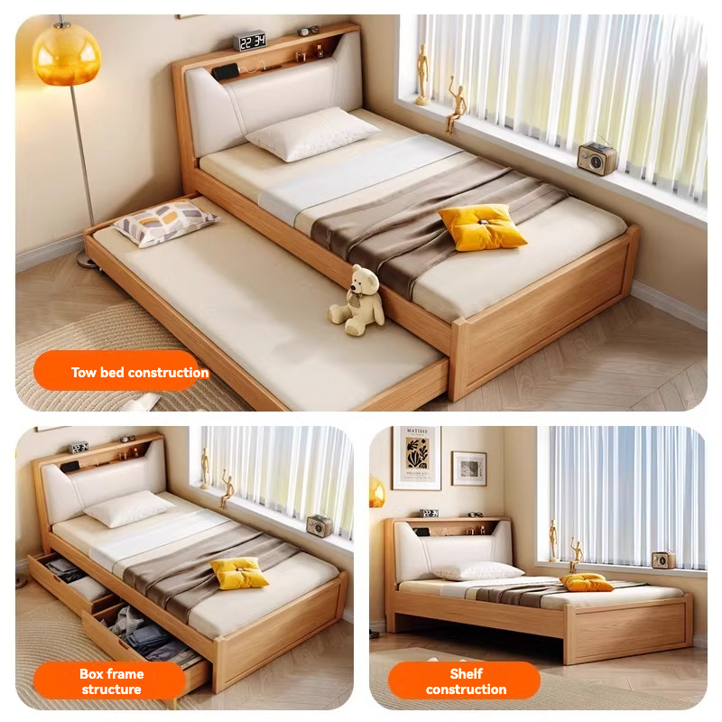 [Pre-order] Minimalist Solid Wood Single Bed with Storage and Light, 1.2m Modern Nordic Bed