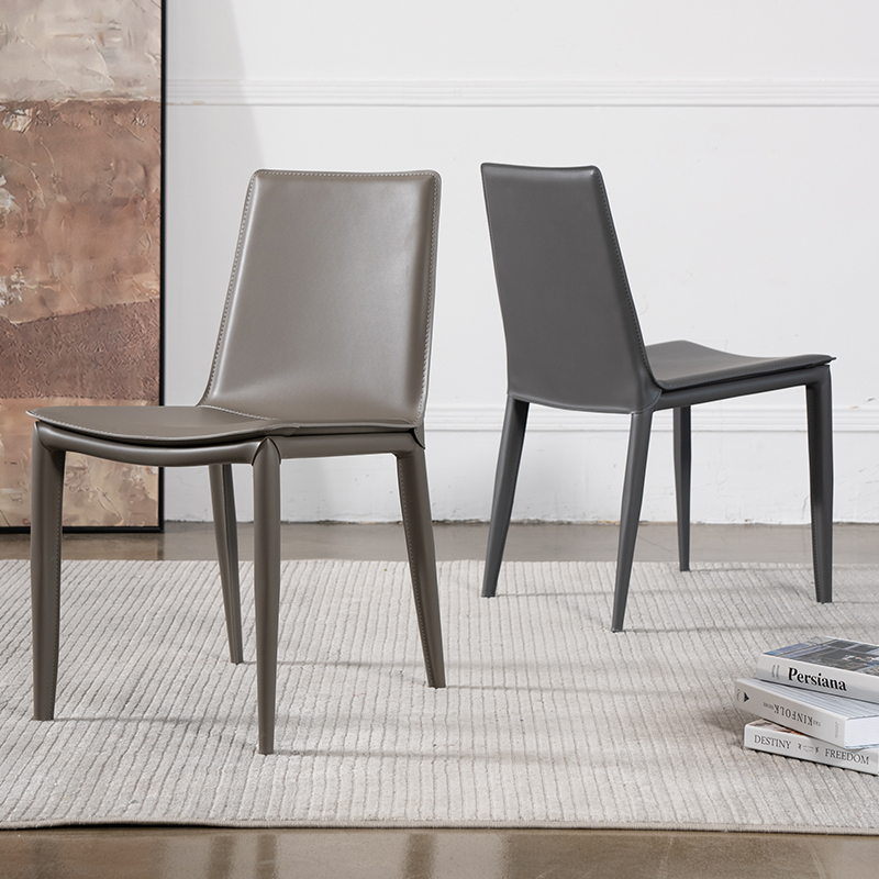( PRE - ORDER ) MEERKAT SHOWROOM Modern Italian Dining Chair – Minimalist Saddle Leather Upholstered Chair with Backrest for Home, Dining Room, or Living Room