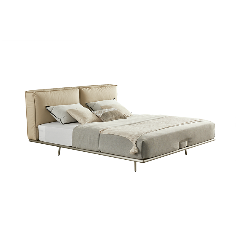 ( PRE - ORDER ) MEERKAT SHOWROOM Light Luxury Floating Leather Bed – Modern Minimalist Double Bed with Carbon Steel Frame and Top-Grain Leather for Master Bedroom