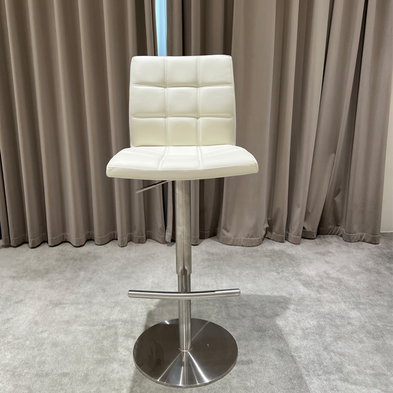 ( PRE - ORDER ) MEERKAT SHOWROOM Nordic Genuine Leather Bar Stool – Italian Light Luxury Design, Modern Minimalist Adjustable Counter Chair with Stainless Steel Base for Home Dining or Kitchen Island