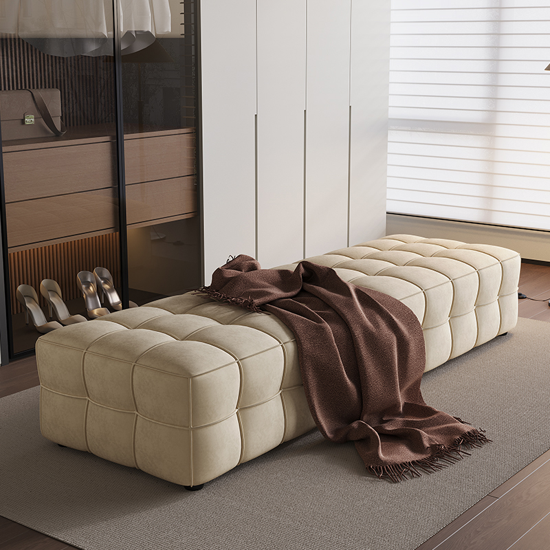 ( PRE - ORDER ) MEERKAT SHOWROOM Italian Light Luxury Plaid Sofa Bench – Long Ottoman for Bedroom, Bed End, Living Room, Fitting Room or Walk-In Closet