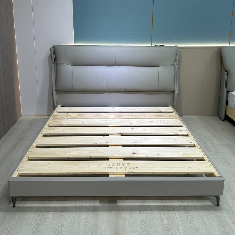 PRE ORDER / BTO PACKAGE - A - BED FRAME - Genuine leather master bedroom bed top layer cowhide 2025 new Italian minimalist double bed