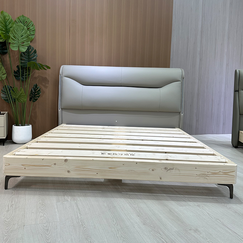 PRE ORDER / BTO PACKAGE - A - BED FRAME - Modern simple leather headboard cowhide guest bedroom and second bedroom cream style leather