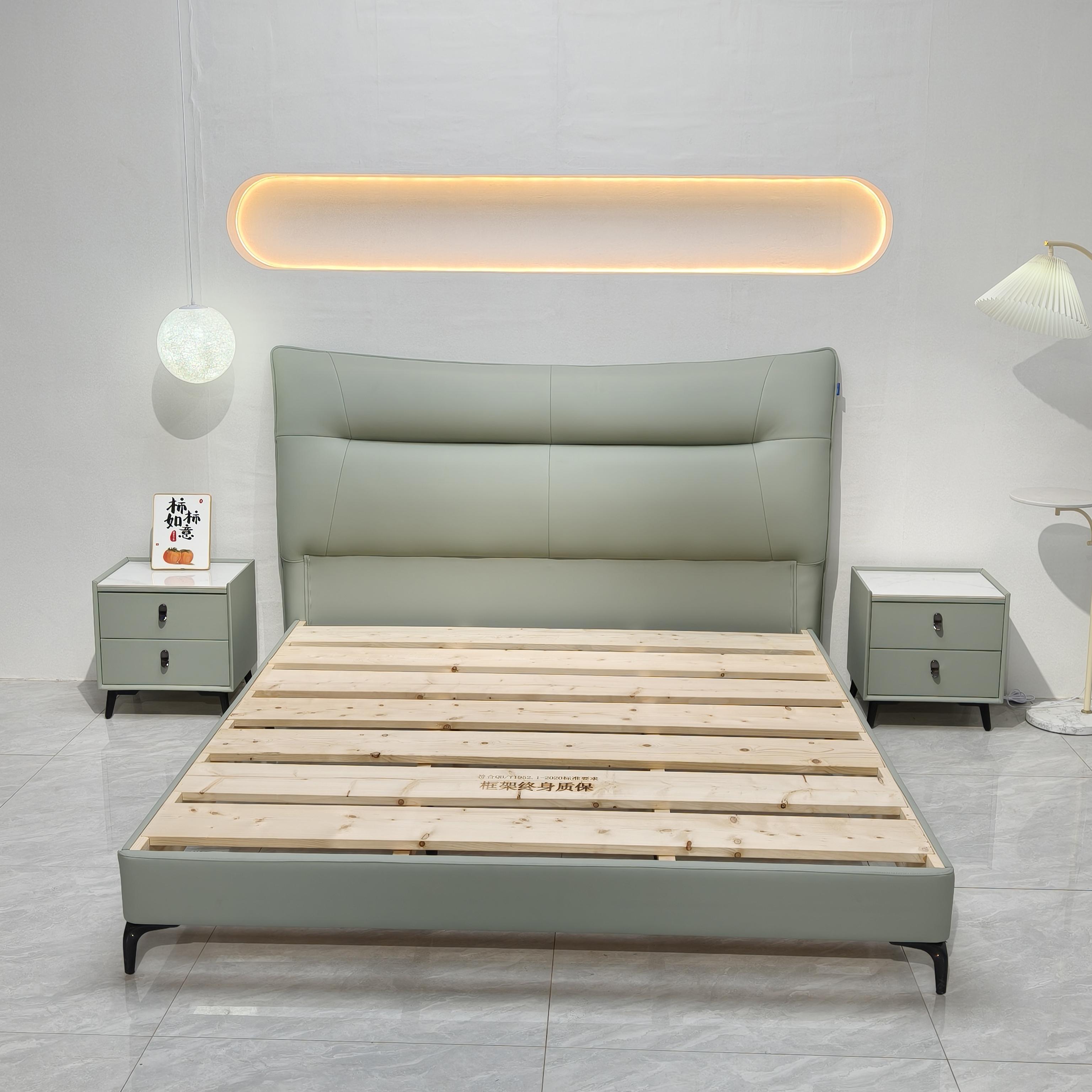 PRE ORDER / BTO PACKAGE - A - BED FRAME - Italian light luxury leather master bedroom 1.8m double modern simple single 1.5m high-end