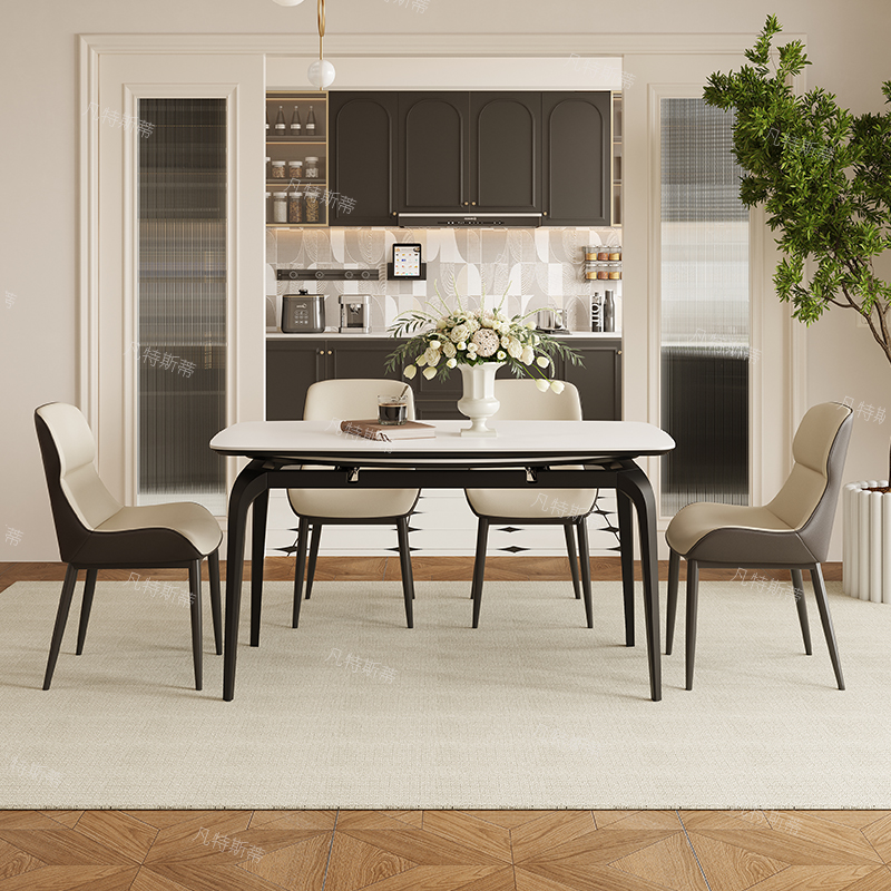 PRE-ORDER/BTO PACKAGE - A - DINING TABLE - Retractable rock plate dining table can be changed into a round shape, modern and simple.