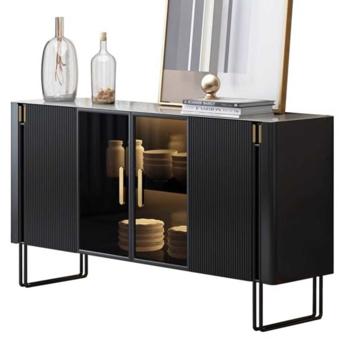 PRE-ORDER Italian light luxury rock plate dining side cabinet light belt high-end entrance cabinet