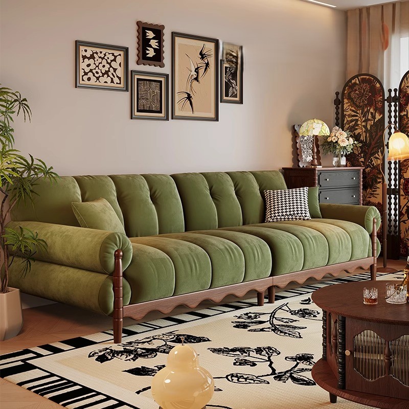 [PRE-ORDER] Solid wood black high-end American retro leather sofa 