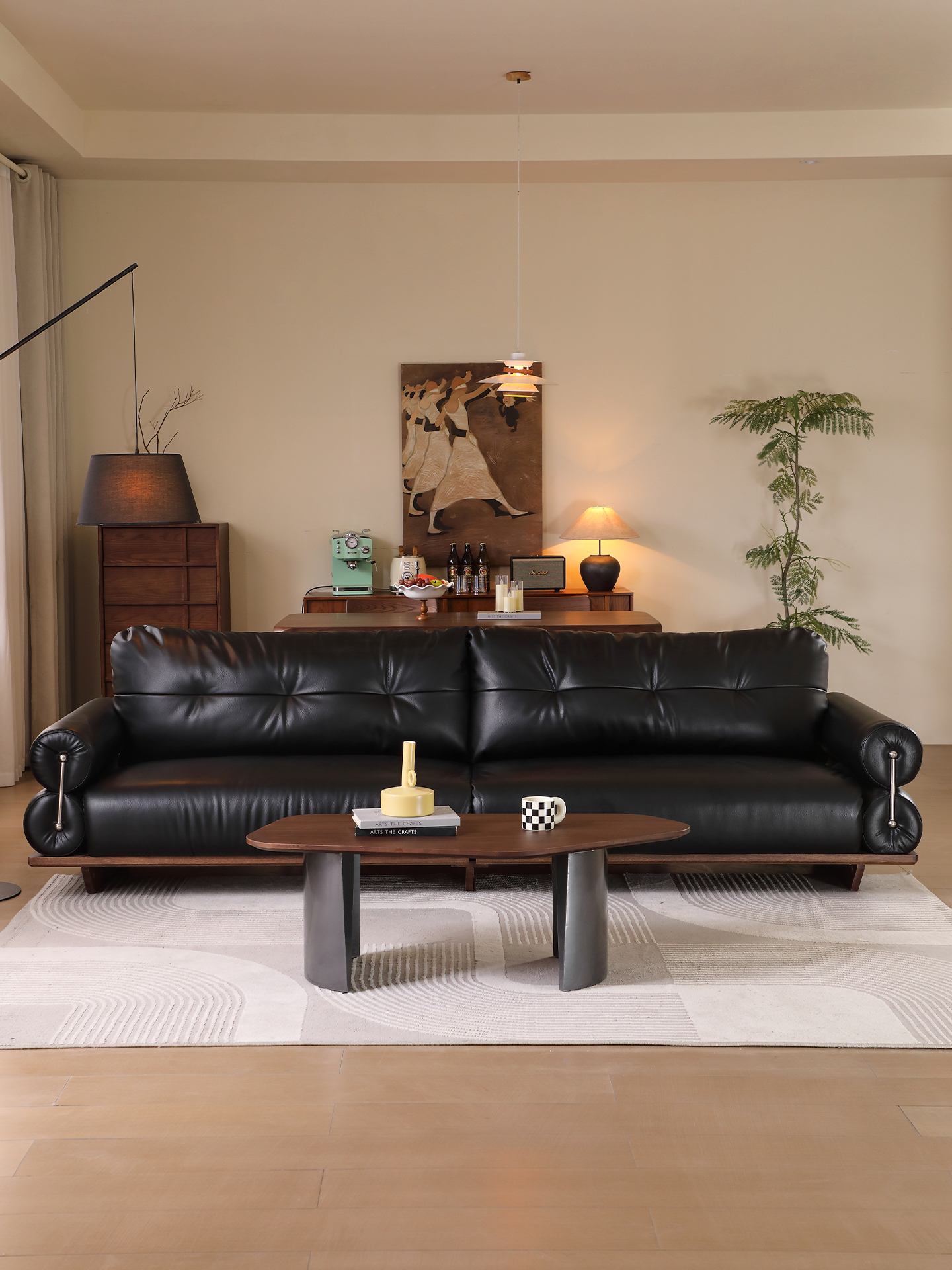 Italian minimalist style high-end living room solid wood sofa