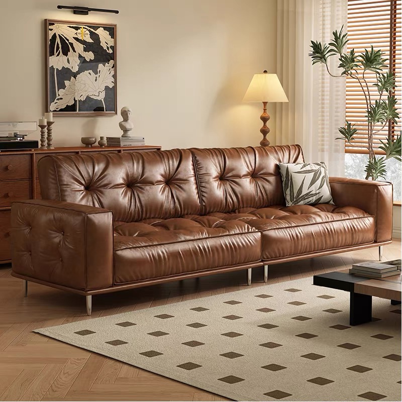 [PRE-ORDER] Antique French style waxed leather sofa