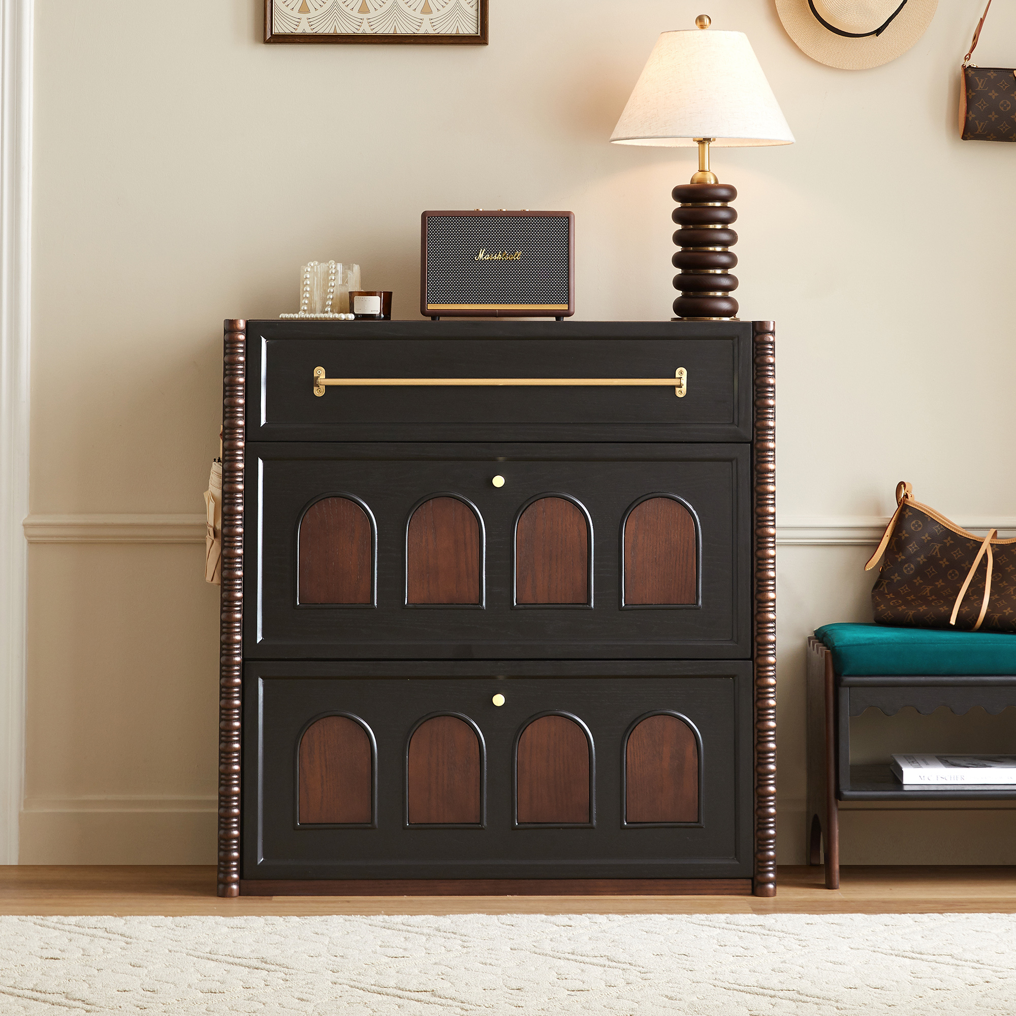 [PRE-ORDER] Senmei Furniture's French Retro Solid Wood Entryway Shoe Cabinet