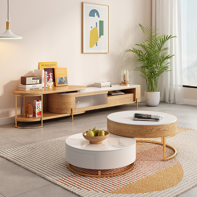 [PRE-ORDER] Japanese-style minimalist luxury stone slab liftable coffee table with rotating combination