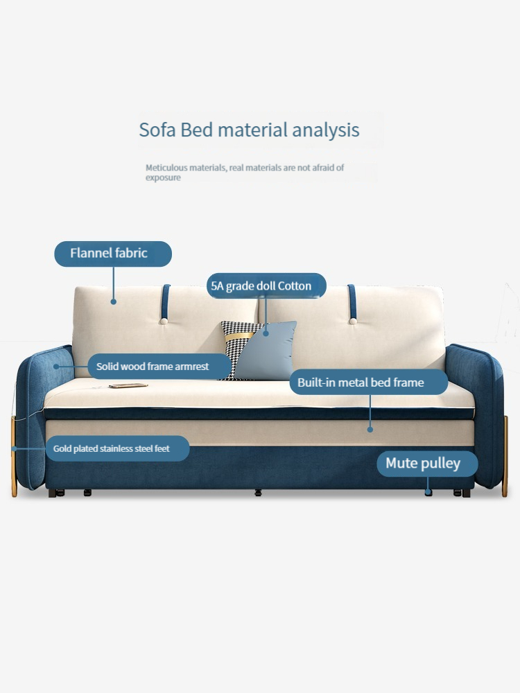 OMN [Pre Order] Foldable Multifunctional Double Pull-Out Sofa Bed For Two Lazy Flannel Sofa Bed Suitable for Living Room Small