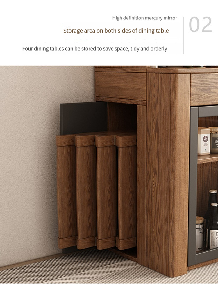 [Pre-order] Nordic small unit solid wood retractable foldable dining table, dining edge cabinet, table integrated combination, household storage, multifunctional table-Smart-Living