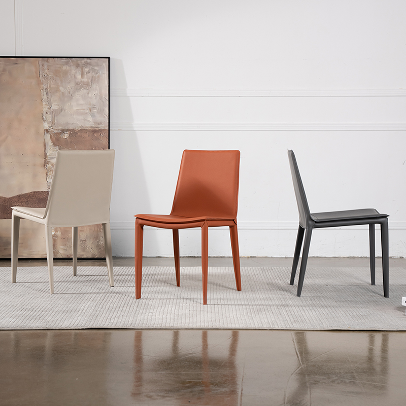 ( PRE - ORDER ) MEERKAT SHOWROOM Modern Italian Dining Chair – Minimalist Saddle Leather Upholstered Chair with Backrest for Home, Dining Room, or Living Room