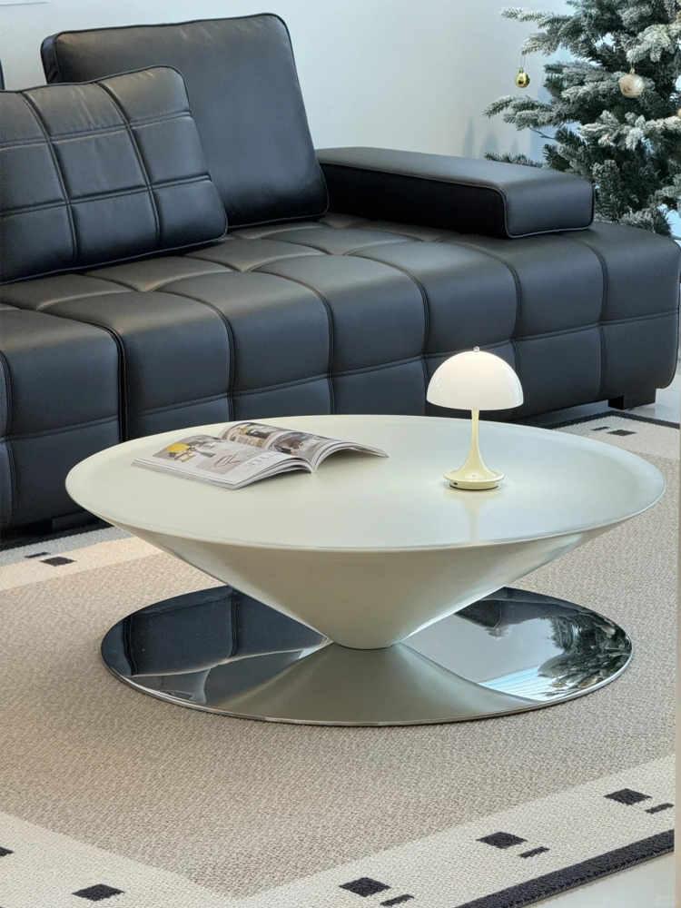 ( PRE - ORDER ) MEERKAT SHOWROOM French Cream Style UFO Coffee Table – Round Fiberglass Floating Tea Table for Small Living Spaces, Vintage-Inspired Design