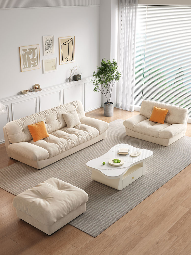 PRE ORDER / BTO PACKAGE - A - SOFA -Cream Style Light Luxury Cloud Sofa – Nordic Bouclé Fabric Sofa with Pine Wood Frame and Down Filling for Compact Living Rooms
