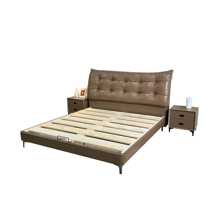 PRE ORDER / BTO PACKAGE - A - BED FRAME - Big black bear leather bed cream style solid wood high-end master bedroom bed antique style