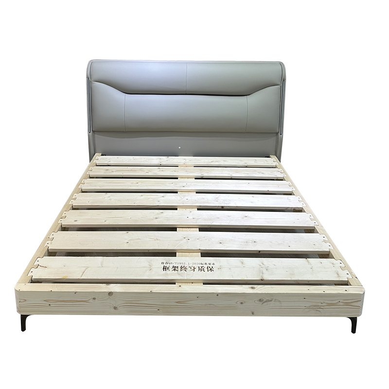 PRE ORDER / BTO PACKAGE - A - BED FRAME - Modern simple leather headboard cowhide guest bedroom and second bedroom cream style leather