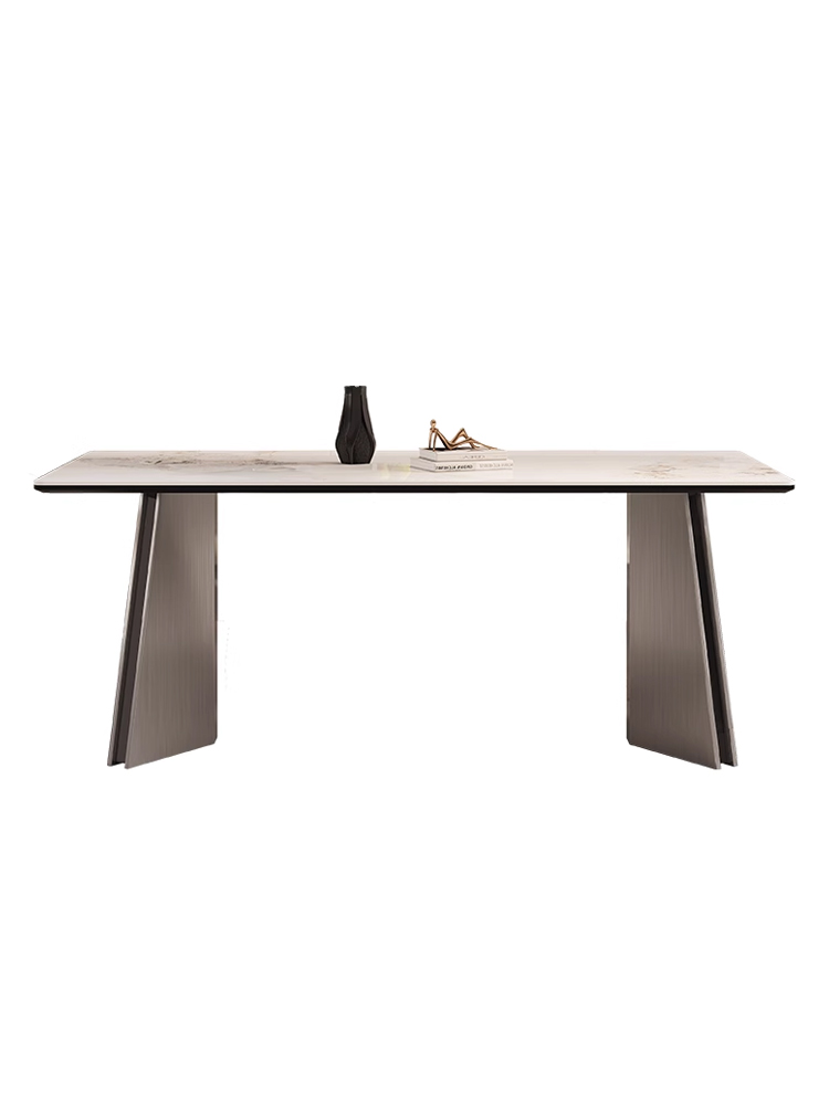 PRE-ORDER/BTO PACKAGE - A - DINING TABLE - Small Italian minimalist white rock plate rectangular dining table and chair combination