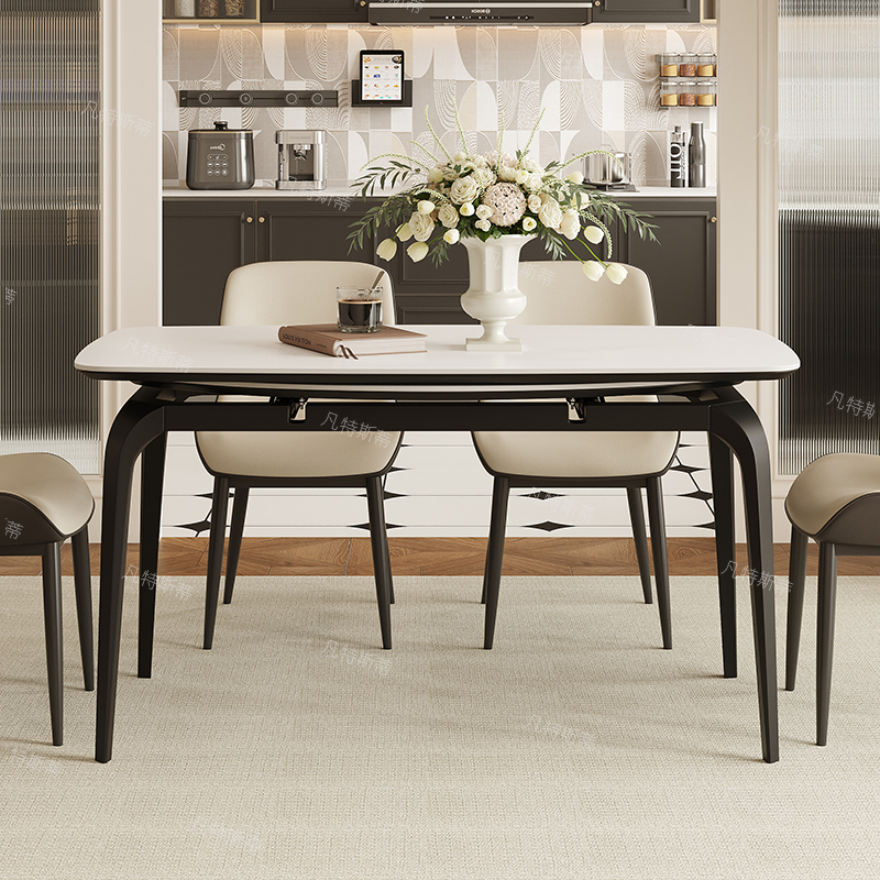 PRE-ORDER/BTO PACKAGE - A - DINING TABLE - Retractable rock plate dining table can be changed into a round shape, modern and simple.