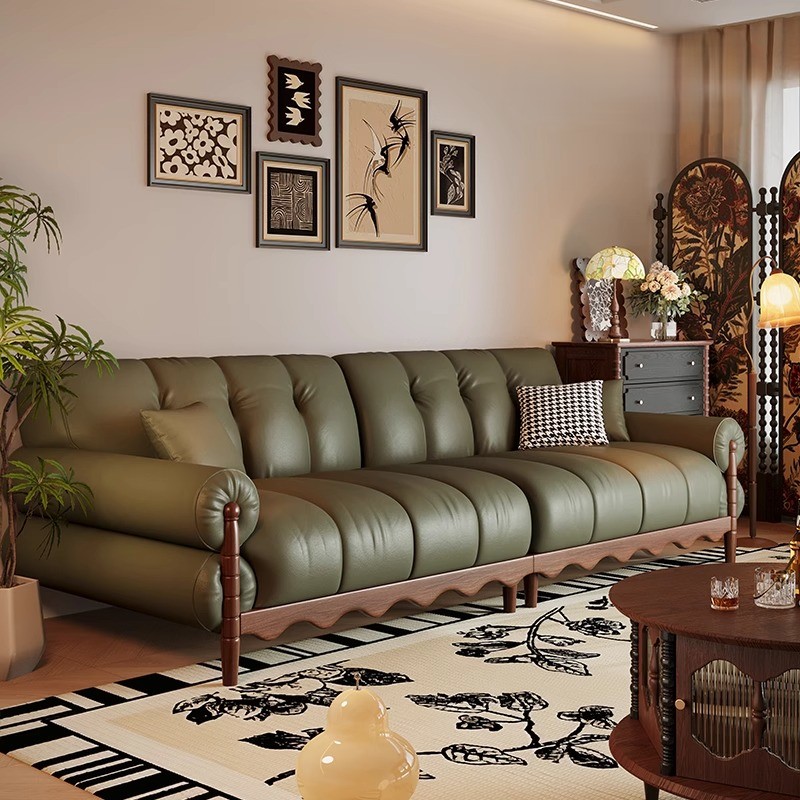 [PRE-ORDER] Solid wood black high-end American retro leather sofa 