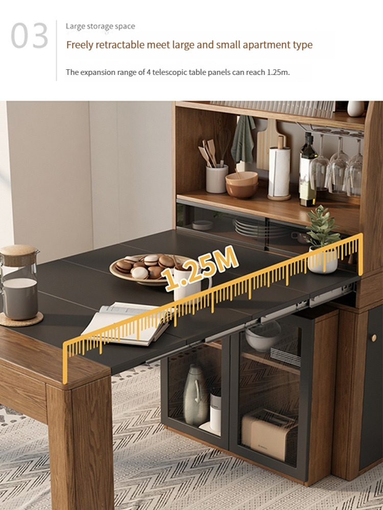 [Pre-order] Nordic small unit solid wood retractable foldable dining table, dining edge cabinet, table integrated combination, household storage, multifunctional table-Smart-Living