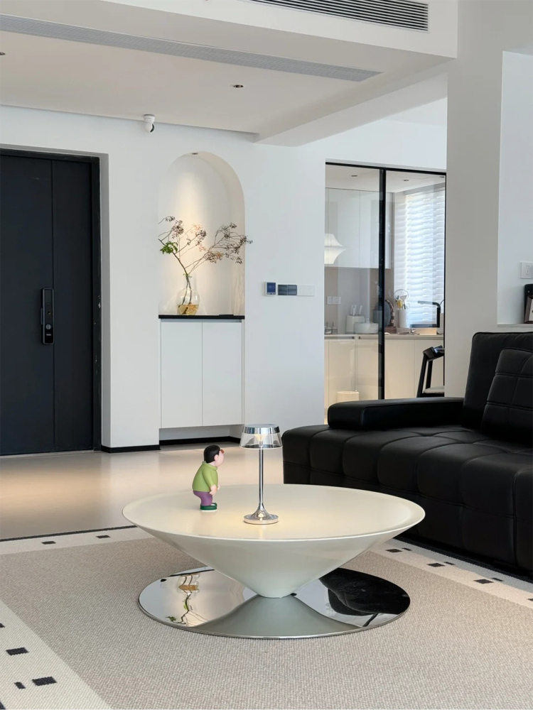 ( PRE - ORDER ) MEERKAT SHOWROOM French Cream Style UFO Coffee Table – Round Fiberglass Floating Tea Table for Small Living Spaces, Vintage-Inspired Design