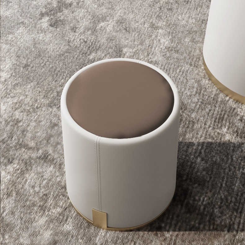 ( PRE - ORDER ) MEERKAT SHOWROOM Modern Minimalist Light Luxury Round Ottoman – Compact Faux Leather Stool for Living Room, Vanity, or Entryway Use