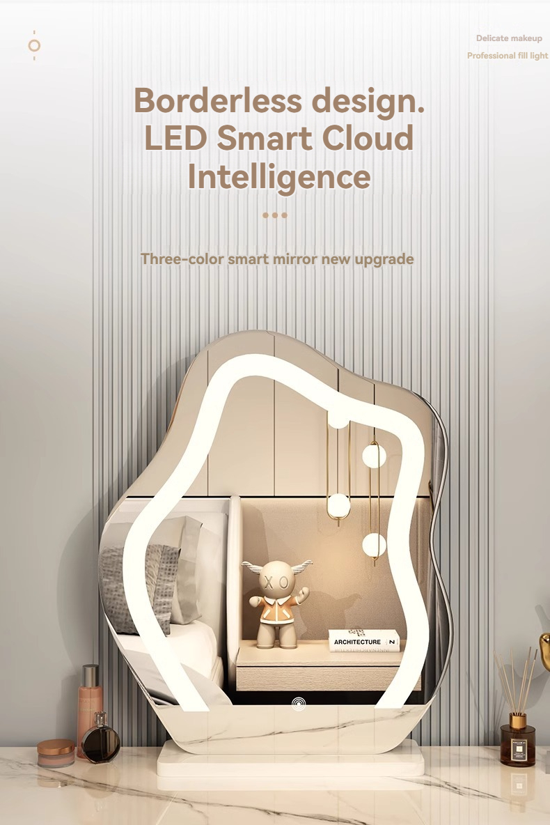 [Pre-order] Internet celebrity cloud mirror smart LED desktop bedroom dressing table makeup mirror home creative with light creative table lamp-Smart-Living