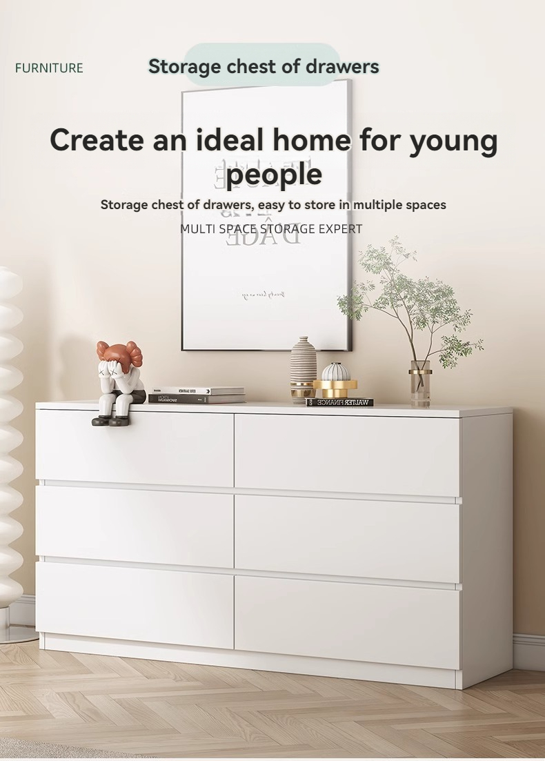 [Pre-order] Cream style six-drawer cabinet simple modern storage cabinet six-drawer cabinet bedroom living room drawer storage cabinet minimalist cabinet-Smart-Living