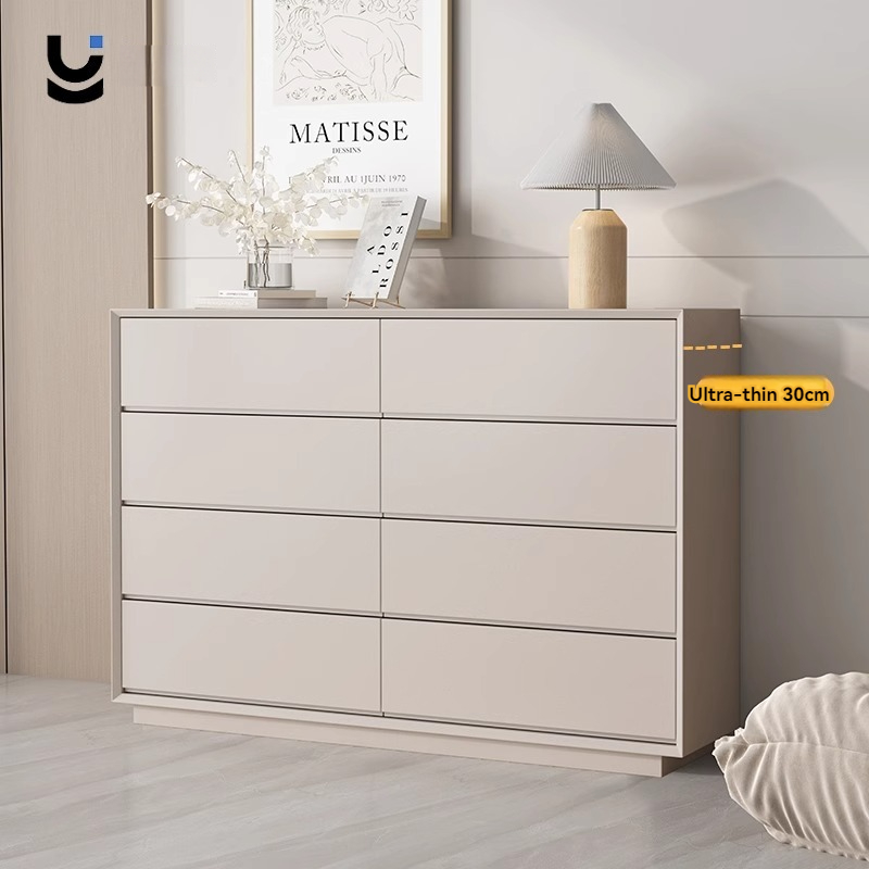 [Pre-order] Italian minimalist ultra-thin chest of drawers 30cm cream style solid wood dining side 58 chest of drawers bedroom bed end storage drawer cabinet-Smart-Living