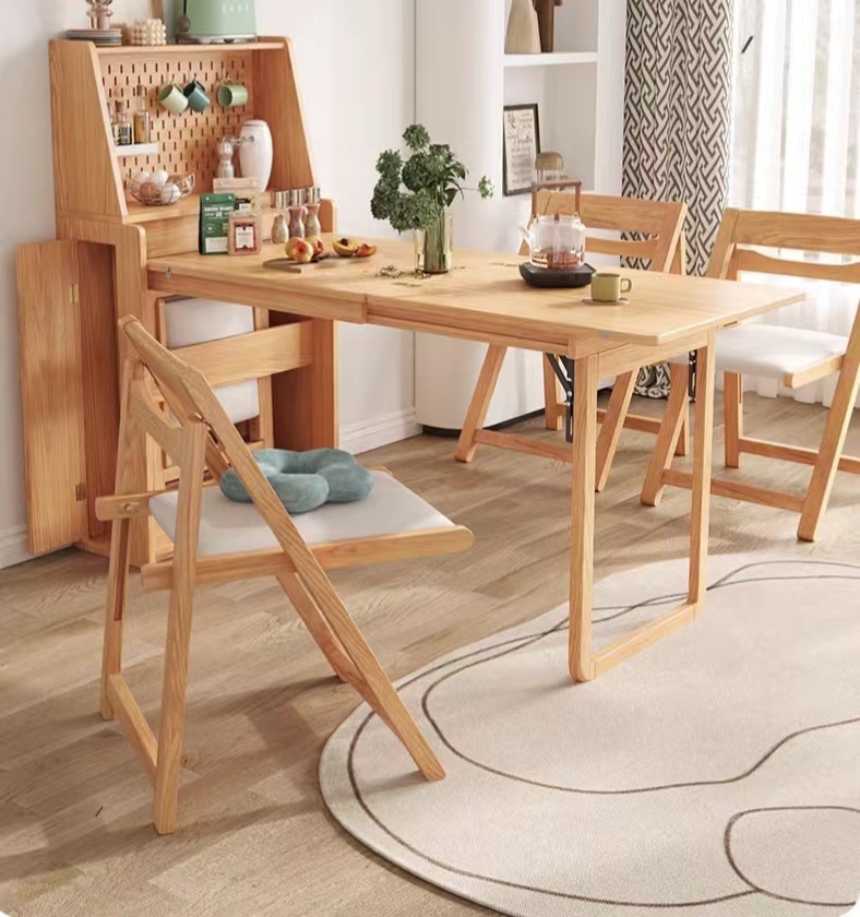 [Pre-order] Foldable Dining Table and Chairs combination (Walnut/ Natural Wood) with Hole Board Sideboard in Japanese Style-Smart-Living