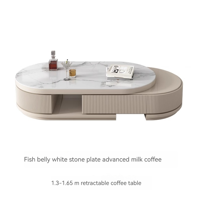 [Pre-order] Rock panel tea table 2023 new light luxury network black tea several light luxury modern oval cream wind tea table living room home-Smart-Living