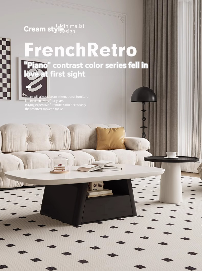 [Pre-order] French light luxury living room coffee table 2023 new advanced sense living room home designer simple black and white modern creativity-Smart-Living