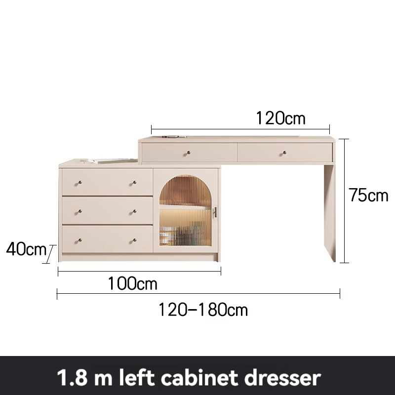 [Pre Order]  Creamy Wind Solid Wood Dressing Table with Modern Minimalist Corner Vanity Table Bedside Cabinet Drawer Cabinet Storage Cabinet Integrated-Smart-Living