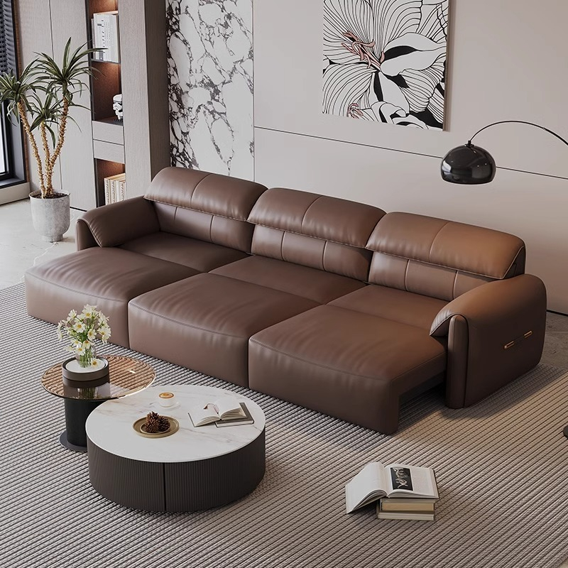 [Pre-order] Duzevan Italian head layer cowhide leather sofa elephant ears zero leaning wall electric function telescopic sofa bed-Smart-Living