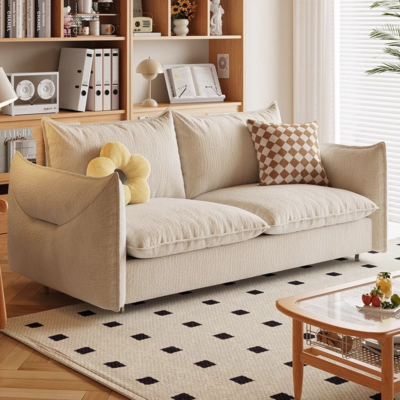 [Pre-order]  HE Wooden House Chanel sofa bed cream wind multifunctional small household double living room modern simple fabric sofa-Smart-Living