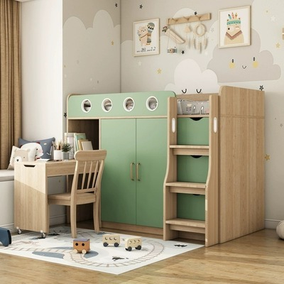 [Pre-order] Nordic children's bed elevated bed bed bed under cabinet desk bed wardrobe one multi-functional tatami bedding combination-Smart-Living