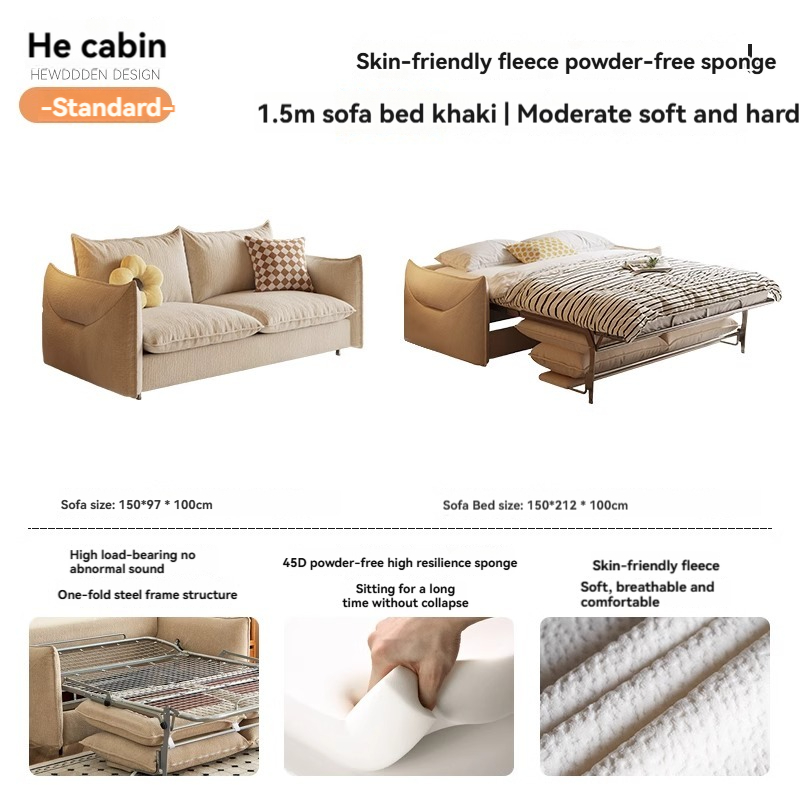 [Pre-order]  HE Wooden House Chanel sofa bed cream wind multifunctional small household double living room modern simple fabric sofa-Smart-Living