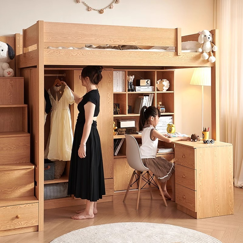 [Pre-order] Bed and table, home use, adult and child combination bed, integrated bunk bed, double layered bunk bed, high and low bed with wardrobe, desk-Smart-Living